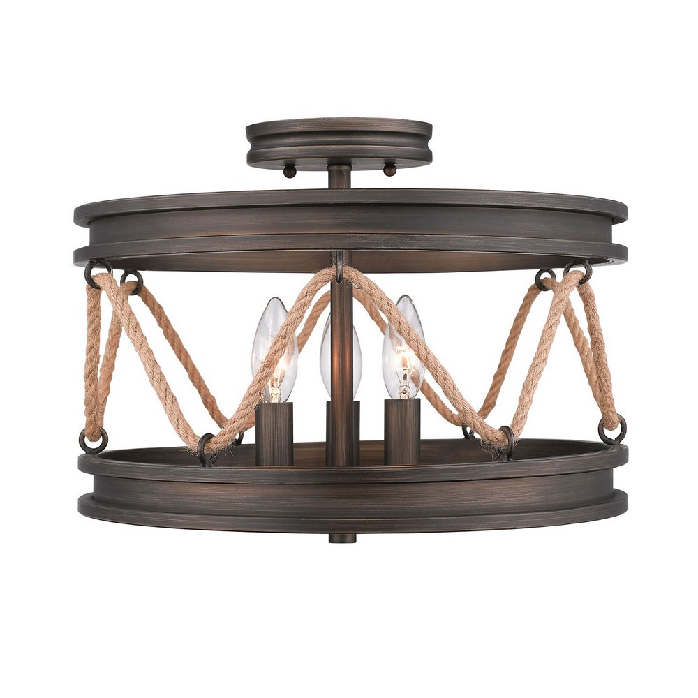 Golden Lighting-1048-SF GMT-Chatham - 3 Light Semi-Flush Celing Steel in Sturdy style - 11 Inches high by 14.75 Inches wide   Gunmetal Bronze Finish